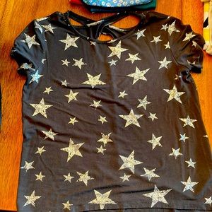 Justice Black tee with silver stars
